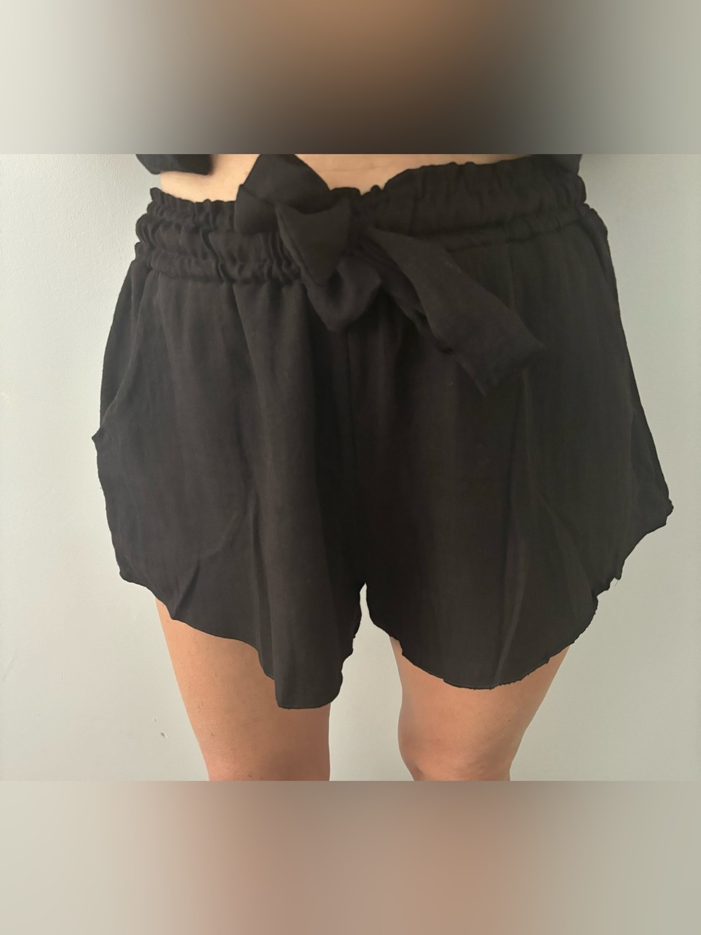 Elan Black High-Waist Paperbag Tie Shorts